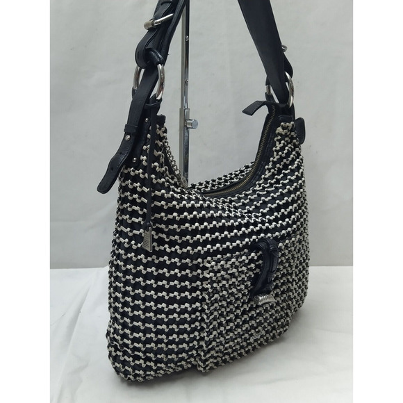 COBO International Black Nylon Mesh Woven Front Pocket Zipper Hobo Shoulder Bag - Picture 3 of 16